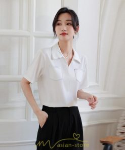 シャツ・ブラウス | シャツ ブラウス レディース 半袖 白 オフィス ビジネス 事務服 制服 リクルート おしゃれ 無地 開襟 日常 柔らかい 胸ポケット フランス風 夏コーデ お出かけ