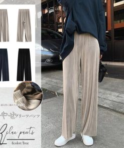 ワイドパンツ | ハイウエスト プリーツパンツ レディース ロングパンツ 着やせ ウエストゴム ボトムス ストレートパンツ