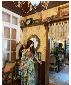 マキシ | ロングワンピース 五分袖 夏ワンピース 秋新作 Aラインワンピース マキシワンピース 刺繍 花柄 プリント 切り替え 旅行 30代40代 ワンピース ダンス 舞台 可愛い