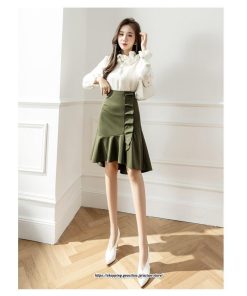 スカート | レディース ミモレ丈 ひざ丈 膝丈 マーメイドフリル オシャレ Aライン キレイめ 着痩せ フェミニン 通学 可愛い 秋服 落ち感 通勤