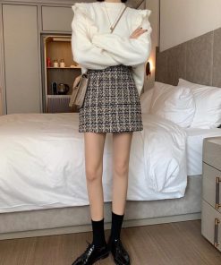 ひざ丈スカート | タイトスカート ハイウエスト チェック柄 レディース 台形スカート スカート ミニスカート ツイード