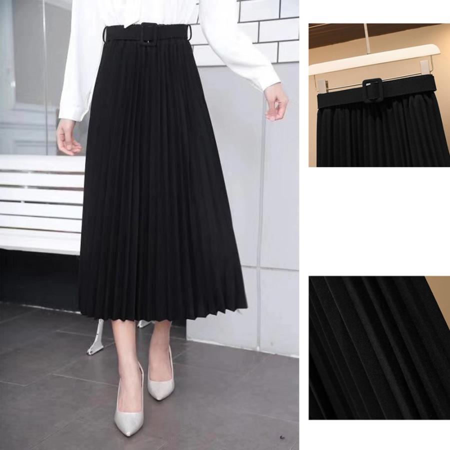 フレアスカート | レディース プリーツスカート 大人 ロング フレアスカート ミモレ丈スカート ベルト付き