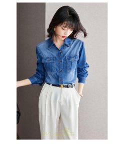 シャツ・ブラウス | デニムシャツ シャツ トップス レディース ブラウス 着痩せ デニム コットン カジュアル エレガント 通勤 通学 オシャレ 上品 ナチュラル 冬 キレイめ 秋 可愛い