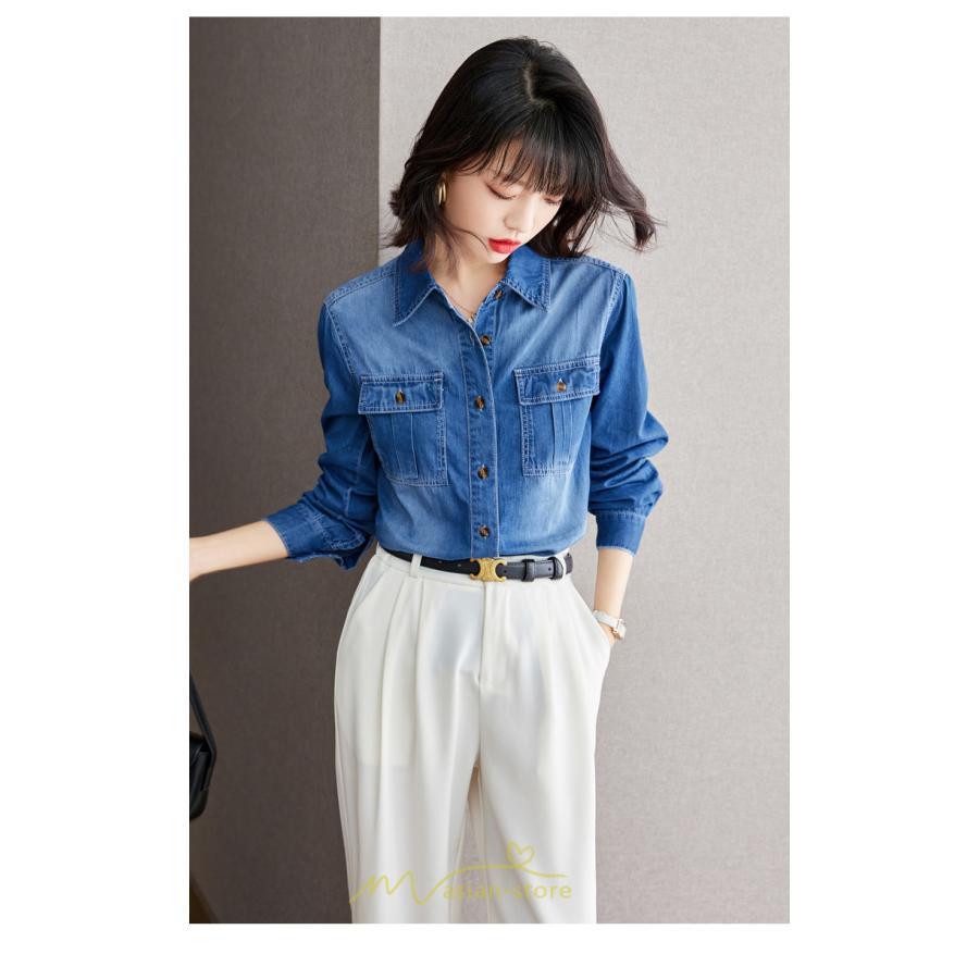 シャツ・ブラウス | デニムシャツ シャツ トップス レディース ブラウス 着痩せ デニム コットン カジュアル エレガント 通勤 通学 オシャレ 上品 ナチュラル 冬 キレイめ 秋 可愛い