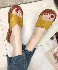 サンダル | ぺたんこレディース フラット クロスストラップコンフォート ビーチスエ−ド調 スリッパ