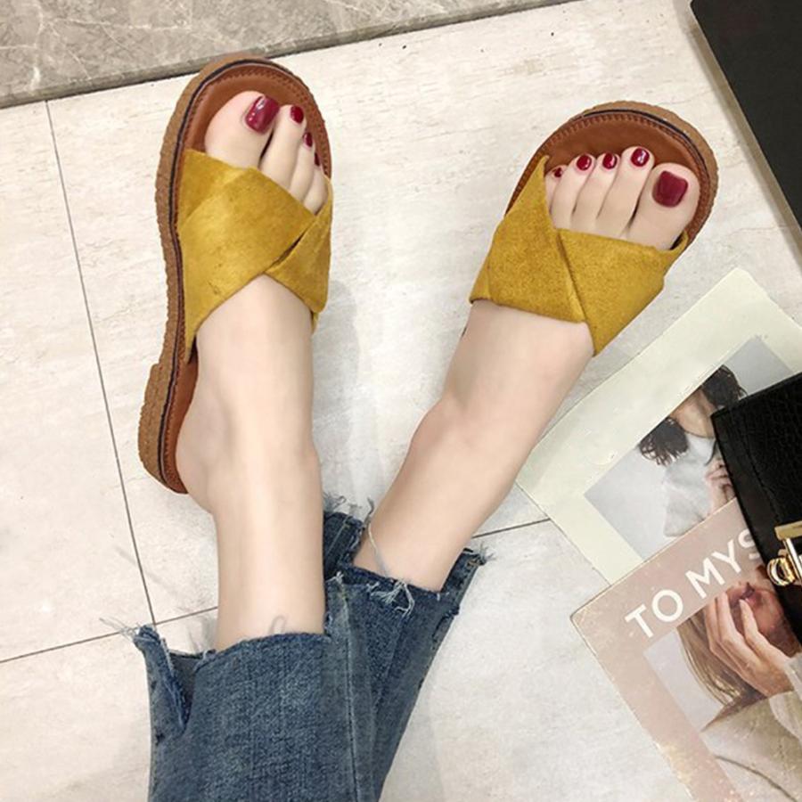 サンダル | ぺたんこレディース フラット クロスストラップコンフォート ビーチスエ−ド調 スリッパ