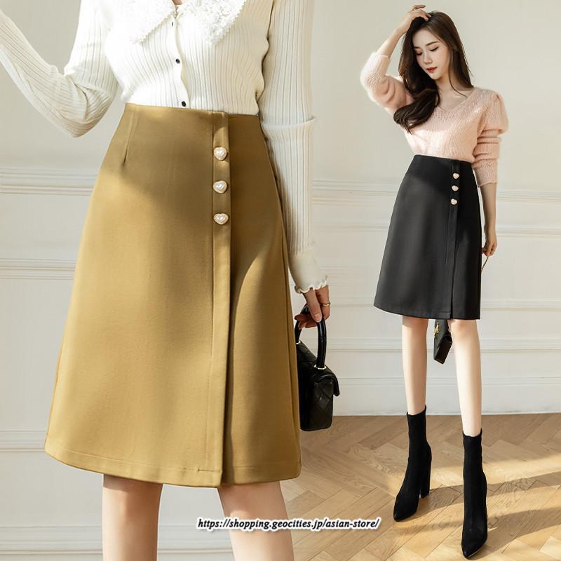 スカート | ミモレ丈ひざ丈レディース 無地 きれいめ 30代 40代 50代 着やせ 上品 通勤 通学 ラシャ キレイめ 2022新作 ハイウエスト 暖か 秋冬