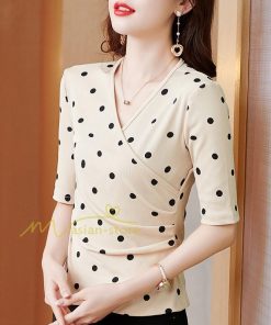 ｔシャツ・カットソー | トップス レディース 春夏 カットソー Tシャツ ドット 無地 Vネック カシュクール インナー 20代30代40代50代 カジュアル 母の日 着痩せ お出かけ エレガント