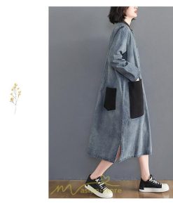 デニムワンピース | ワンピース レディース ロングワンピース 夏 おしゃれ 春 秋 長袖 ポケット付き 体型カバー 着痩せ 可愛い スリット 20代30代40代50代