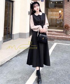 マキシ | ドッキングワンピース レイヤード風ワンピース ロングワンピース Aラインワンピース フェイク 切り替え 秋 レディース 30代40代50代 長袖ワンピ ワンピ