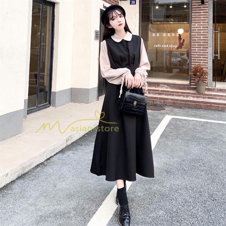 マキシ | ドッキングワンピース レイヤード風ワンピース ロングワンピース Aラインワンピース フェイク 切り替え 秋 レディース 30代40代50代 長袖ワンピ ワンピ