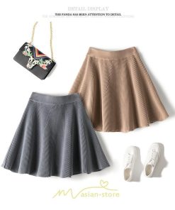スカート | レディース ボトムス ミニ丈 ひざ上 ウエストゴム 楽ちん ゆったり ニット 秋冬 韓国風 Aライン フレア デート 着痩せ 可愛い お出かけ 脚長効果