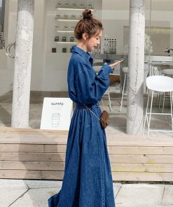 マキシ | ワンピース デニムワンピース 長袖 シャツワンピース デニムシャツ ジャケット 前開き 無地 Aラインワンピ ロングワンピ 可愛い 20代30代40代 ワンピ スリム