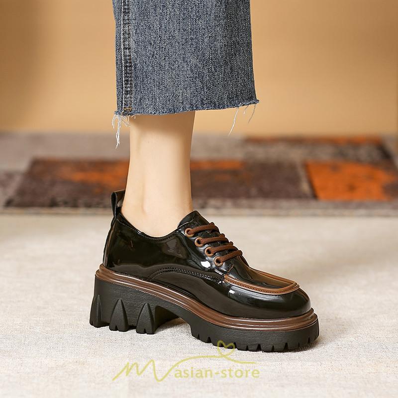 ローファー | 厚底 レディース 厚底スニーカー レースアップ スニーカー PU 合皮 通学 通勤 かわいい 送料無料 可愛い 冬 夏 秋 春