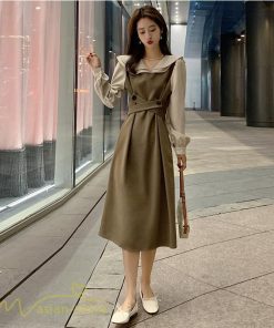 ミディアム | ワンピース 春 秋 ハイウエスト レディース 長袖 Aラインワンピース 通勤 通学 お出かけ 大人 上品 長袖ワンピース 通学 シンプル 通勤 切り替え 無地 大人