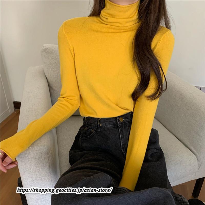ニット・セーター | カットソー ニット レディース ハイネック 長袖 秋冬 春 トップス スリム ストレッチ インナー 無地 プルオーバー 通学通勤 長袖ニット 着痩せ 長袖カットソー