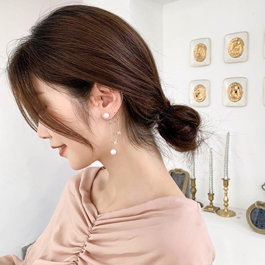 その他アクセサリー | イヤーカフピアス ロング イヤークリップ パール イヤーカフ レディース アシンメトリー 星モチーフ チェーンピアス