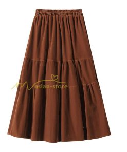 スカート | ロングティアードAラインミモレ丈 フレアビロードウエストゴム ハイウエスト 秋冬 無地 ゆったり