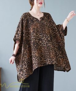 ｔシャツ・カットソー | カットソー レディース Tシャツ Vネック 5分袖 ヒョウ柄 レオパード 20代 30代 着痩せ 体型カバー ゆったり トップス 夏物 フリーサイズ 50代 40代 Vネック