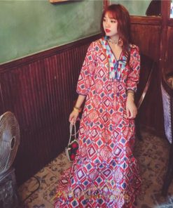 マキシ | ワンピース 個性的 ロングワンピース マキシワンピース エスニック 幾何学柄 リゾート ワンピ カジュアル 春夏 20代30代40代50代 ゆったり 大人 体型カバー