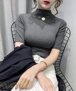 ｔシャツ・カットソー | 秋Tシャト トップス コットン カジュアルTシャツ レディース ハイネック おしゃれ Tシャツ Tシャツ 日常感 大きいサイズ 7色展開 上品 5分袖 秋服 ゆったり