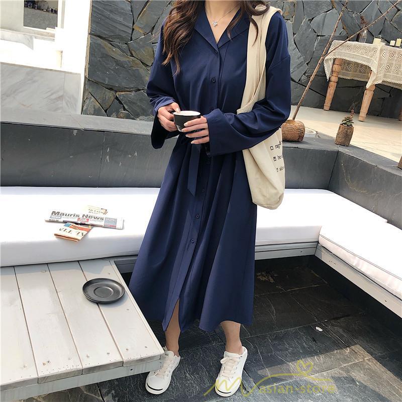 シャツワンピース | 長袖ワンピース 羽織り ワンピース ライトジャケット 膝下丈 無地 カワイイ ロングシャツ ゆったり カジュアルシャツ 20代30代 体型カバー