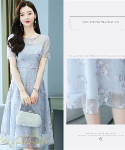 ミディアム | ワンピース エレガント レディース 膝丈 カジュアルワンピース 春 サマーワンピース 夏 新作 半袖 きれいめ グレー カジュアル 大きいサイズ お出かけ 花柄