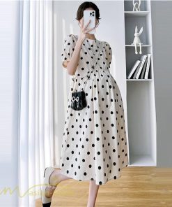 ワンピース | マタニティレディース 着痩せ ゆったり 半袖 ドット柄 妊婦服 マタニティウェア 上品 サマー マタニティ お出かけ カジュアル 膝丈