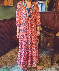 マキシ | ワンピース 個性的 ロングワンピース マキシワンピース エスニック 幾何学柄 リゾート ワンピ カジュアル 春夏 20代30代40代50代 ゆったり 大人 体型カバー