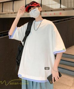 Tシャツ | メンズ 夏物 半袖 五分袖 フェイク レイヤード 重ね着風 無地 おしゃれ プルオーバー オーバーサイズ カジュアル 30代 20代 40代 ゆったり 男性着