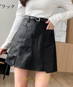 スカート | ミニ秋冬 レザー 無地 レディース 40代 Aライン 30代 20代 50代 着痩せ 通勤 オシャレ カジュアル オフィス OL 着痩せ ベルト付き