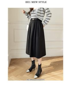 スカート | ロング レディース ロングフレア冬 ミモレ丈 暖かい ボトムス  ロング丈 ベルト付き 2022年秋冬 暖か 通学 通勤 ラシャ