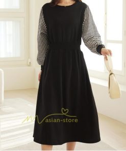 マキシ | ワンピース レディース 40代 ロングワンピース 春 夏 切り替え チェック柄 お洒落 長袖 ゆったり カジュアル 大きいサイズ 着痩せ 体型カバー 通勤 20代30代