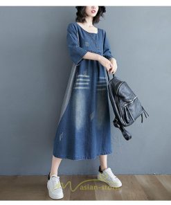 デニムワンピース | ワンピース レディース 夏 ロング丈 春 秋 七分袖 切り替え 大きいサイズ ゆったり 人気 体型カバー 20代30代40代 送料無料 着痩せ