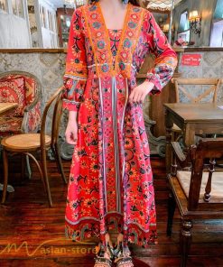 マキシ | ロングワンピース 九分袖 夏ワンピース 秋新作 Aラインワンピース マキシワンピース 刺繍 花柄 プリント 切り替え 旅行 舞台 ダンス 30代40代 可愛い ワンピース