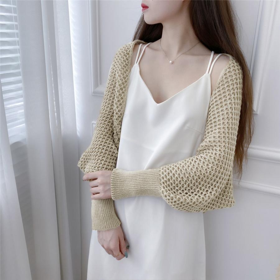 透かし編みトップス | ニットカーディガン レディース ショール