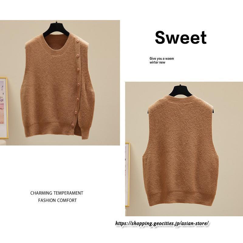 ベスト | ニットレディース トップス Uネック タンクトップ ノースリーブ 袖なし インナー ニット 女ニット セーター 20代30代 レイヤード風 重ね着風