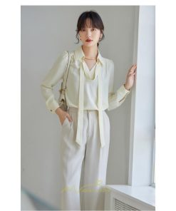 シャツ・ブラウス | ブラウス レディース シャツ トップス Vネック 長袖シャツ 無地 オフィス カジュアル おしゃれ シフォン 着痩せ OL リボン 通勤 20代30代40代50代