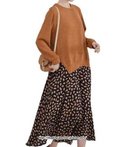 マキシ | ドッキングワンピース 長袖ワンピース 秋ワンピース 切替 フレアワンピース Aライン ロングワンピース レイヤード風 ライトスウェット Tシャツ切り替え