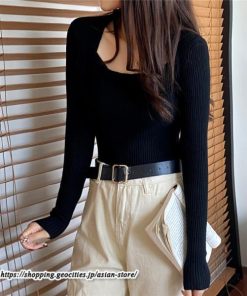 ニット・セーター | カットソー ニット レディース リブニット 長袖 秋冬 春 トップス スリム ストレッチ インナー 無地 通学通勤 着痩せ 長袖ニット 長袖カットソー プルオーバー