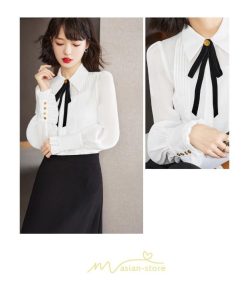 シャツ・ブラウス | ブラウス レディース トップス シャツ シフォン 長袖 白 リボン 20代 30代 40代 通勤 カジュアル ナチュラル カジュアル おしゃれ 楽チン