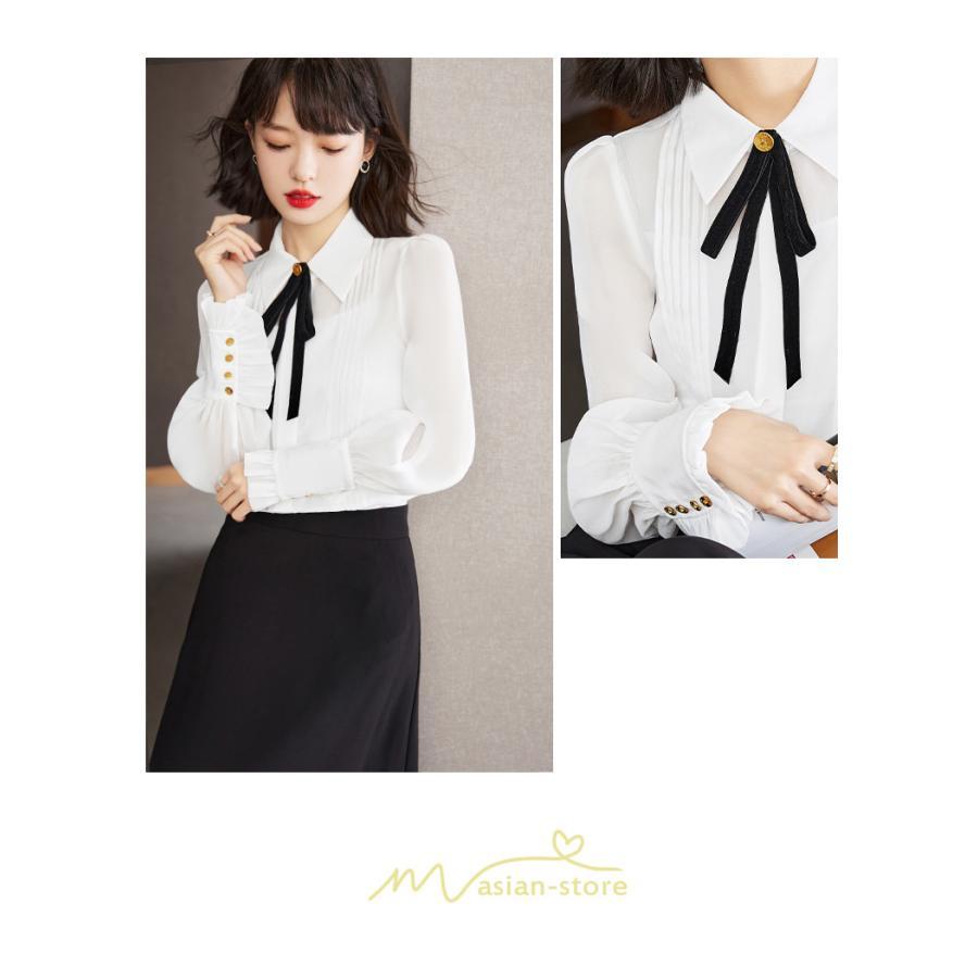 シャツ・ブラウス | ブラウス レディース トップス シャツ シフォン 長袖 白 リボン 20代 30代 40代 通勤 カジュアル ナチュラル カジュアル おしゃれ 楽チン