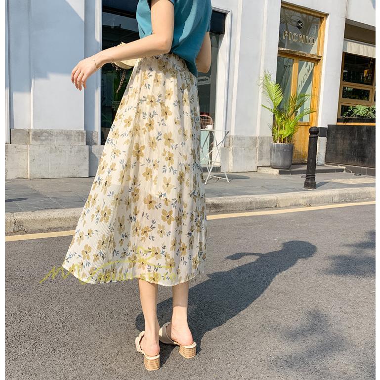 スカート | レディース シフォン フレア マキシ ロングウエストゴム マキシ花柄 ゆったり 20代30代40代50代 通勤通学 普通着 お出かけ お呼ばれ