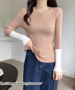 ニット・セーター | カットソー ニット レディース リブニット 長袖 秋冬 春 トップス スリム ストレッチ インナー 無地 長袖ニット 通学通勤 着痩せ 長袖カットソー プルオーバー