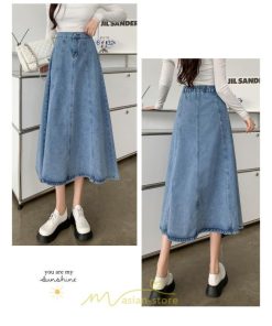 スカート | デニムフレアミモレ丈 ロングt丈 シンプル ゆったり レディース フレア 大人 秋冬 ハイウエスト 美脚 韓国ファッション 可愛い