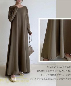 マキシ | Aラインワンピース ワンピース レディース 無地 長袖 マキシワンピース プルオーバー カジュアル 20代 30代 ゆったり 体型カバー フレア 40代 50代 おしゃれ