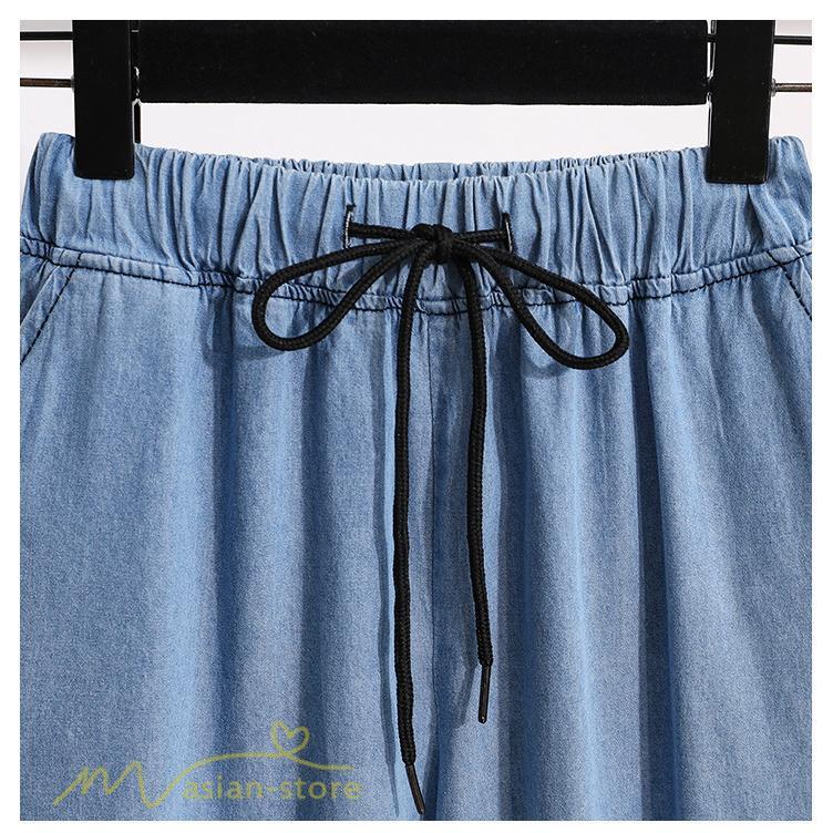 ジーンズ、デニム | ワイドパンツ レディース ガウチョパンツ デニム ゆったり デニムパンツ ジーンズ ジーパン 薄手 春秋コーデ 大きいサイズ ひも付き 女性着 日常感 上品 着回し