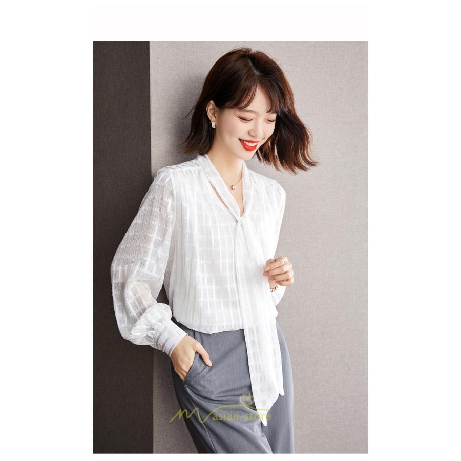 シャツ・ブラウス | ブラウス シャツ 秋 秋服 レディース 蝶結び チェック柄 春 秋 新作 シフォン 長袖 ゆったり 可愛い キレイめ エレガント おしゃれ お出かけ 通勤 カジュアル