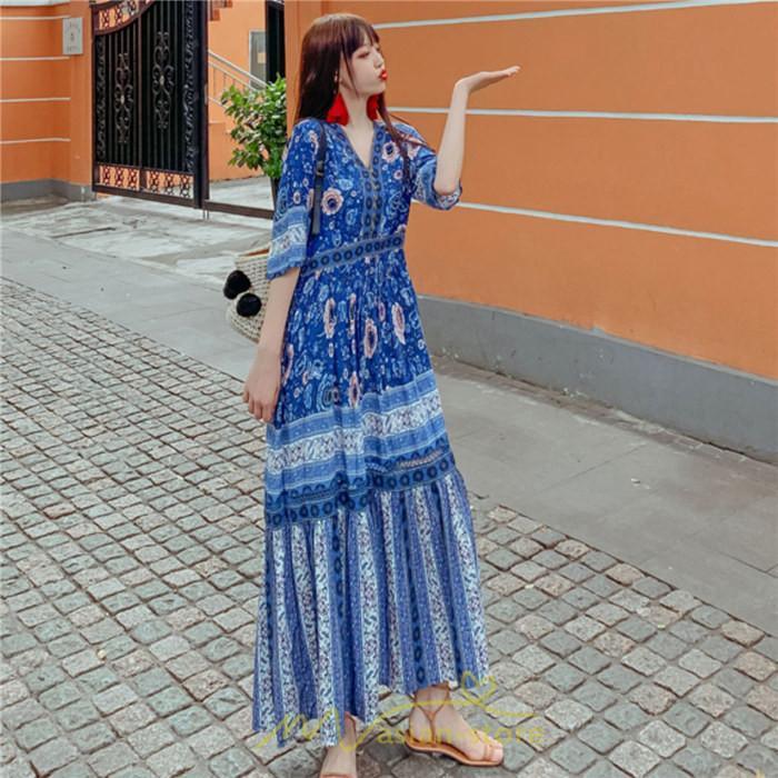マキシ | ワンピース ロングワンピース エスニックワンピース コットン リゾートワンピース ワンピ 半袖 大人 夏 ゆったり リゾート お出かけ 普段使い きれいめ