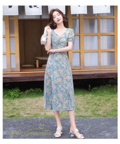 マキシ | ワンピース レディース 着痩せ Vネック カジュアル 花柄 サマーワンピース きれいめ 裾口スリット 日常感 Vネック 膝丈 夏新作 40代 きれいめ 半袖 30代 20代